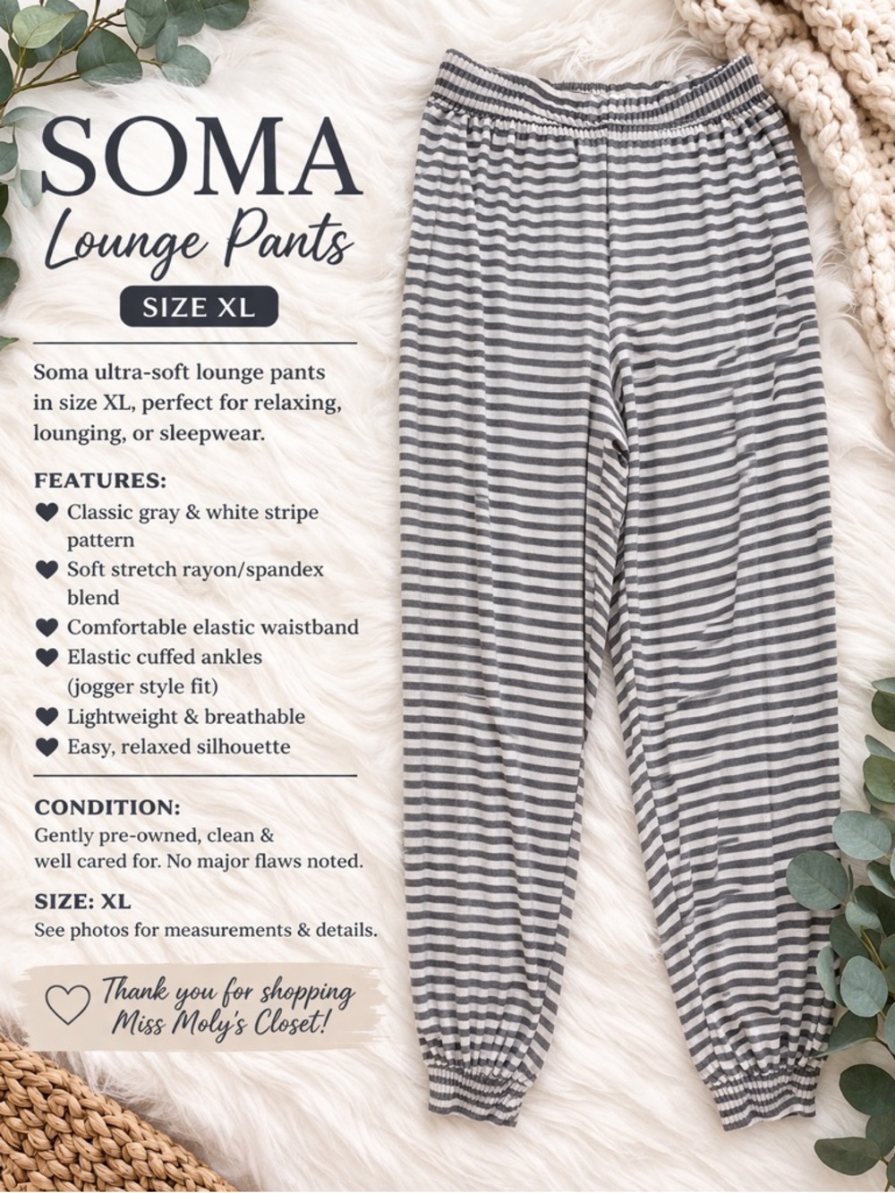 Soma XL Striped Lounge Pants Soft Stretch Pajama Bottoms Comfy
🌸Size XL🌸